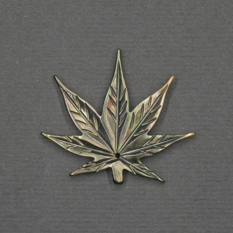 Leaf Pendant with Green Mother-of-Pearl, 26×30×2 mm, Gold-Tone Metal