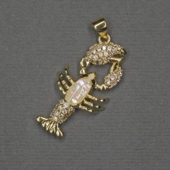 Pendant 'Cancer' with Haliotis Inlay, 30×15×4 mm, gold-tone metal