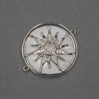 Sun Connector with Natural Mother-of-Pearl, Silvery Metal