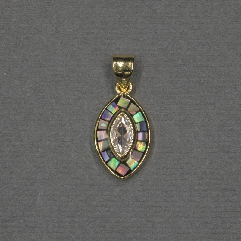 Pendant with Haliotis inlay 9×15×17×2 mm + gold-tone metal