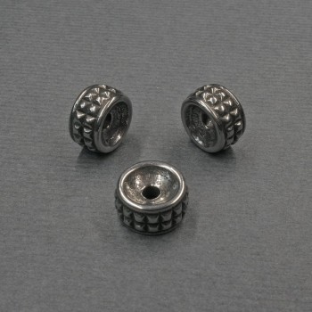 Bead finding, insert bead, metal color silver, 9×5 mm with approx. 2 mm hole, hole diameter 2 mm+