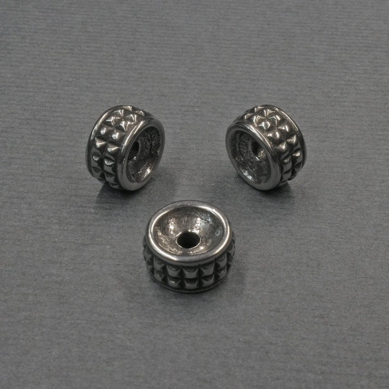 Bead finding, insert bead, metal color silver, 9×5 mm with approx. 2 mm hole, hole diameter 2 mm+