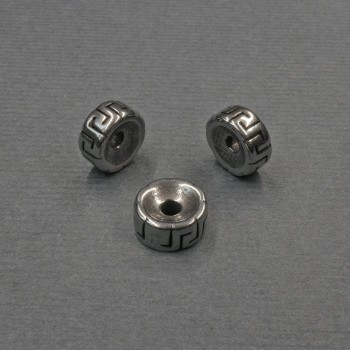 Bead insert, silver metal color, diameter 8×3.5 mm, hole diameter 2 mm