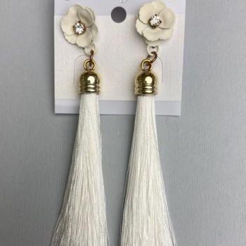 Tassel Earrings 'Viennese Waltz' White, 9 cm long
