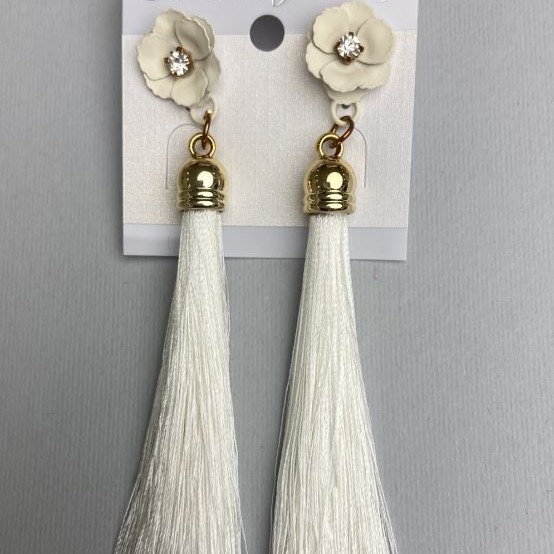 Tassel Earrings 'Viennese Waltz' White, 9 cm long