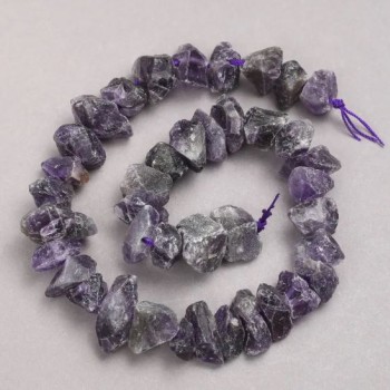 Unpolished Amethyst Beads on a Galotka Thread, diameter 10x18 mm ±, length 42 cm ±