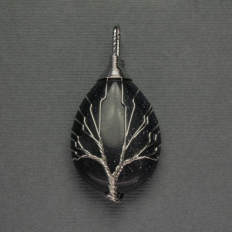 Pendant Drop Aventurine Night Kiira 24x35x48 mm ± braided silver metal