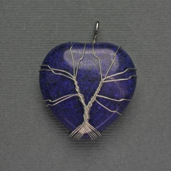 Heart Pendant with Lapis Lazuli, 31x31x38 mm, in a silver-plated woven metal