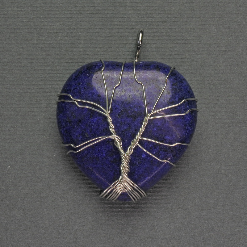 Heart Pendant with Lapis Lazuli, 31x31x38 mm, in a silver-plated woven metal