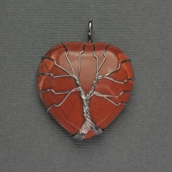 Heart Pendant with Red Jasper, 31x31x38 mm - silver-plated metal weave