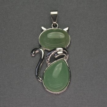 Pendant 'Cat' nephrite 25x51mm, silvery metal