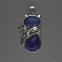 Cat Pendant with Lapis Lazuli 25×51 mm ± Silver-Toned Metal