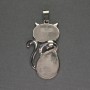 Cat Pendant with Rock Crystal 25x51mm ± Silver-Tone Metal