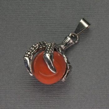 Pendant Red Jasper Paw with Ball 18×37 mm ± Silver-Toned Metal