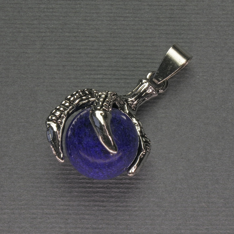 Lapis Lazuli Paw with Sphere Pendant 18×37 mm ± Silvery Metal