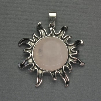 Pendant Sun Pink Quartz 42mm+-, length 48mm+-, Silver-Toned Metal