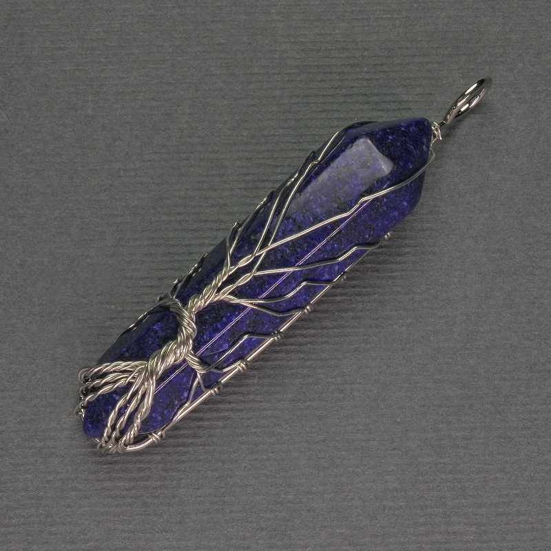 Azurite Hexagonal Pendant in Silver Wrap 12x50x57 mm +/-