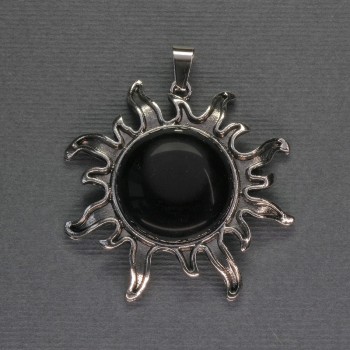 Sun Pendant with Agate, 42 mm ±, 48 mm length, silver-colored metal