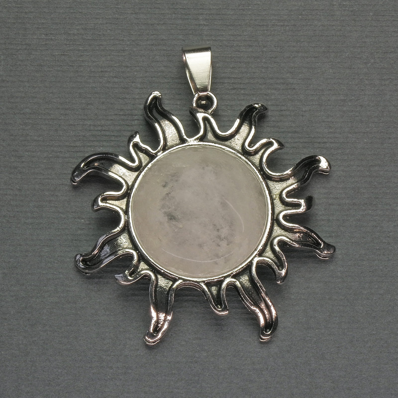 Pendant Sun Rock Crystal 42mm±, length 48mm±, silver-toned metal