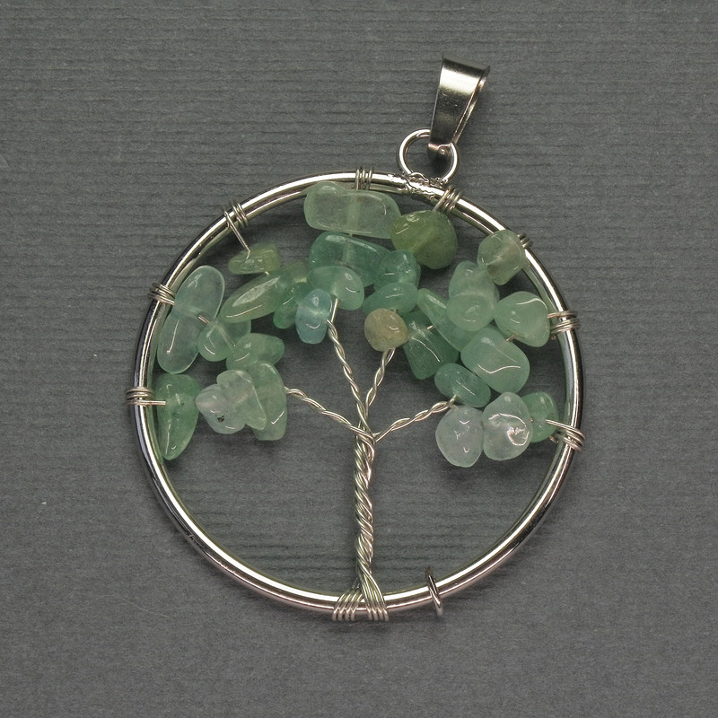 Pendant Tree of Life Jade, natural stone, diameter 36mm±, length 47mm±