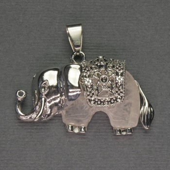 Elephant Pendant with Rock Crystal, 39x34 mm, Silvery Metal