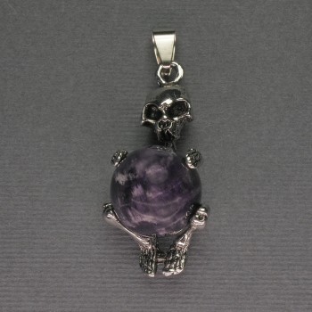 Pendant 'Skeleton' Amethyst Bead, diameter 16mm +/- 20x50mm+
