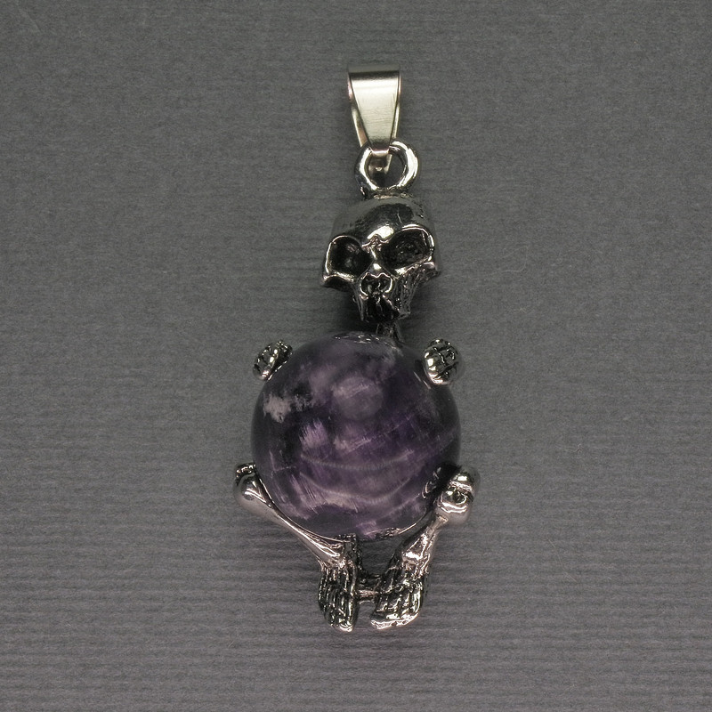 Pendant 'Skeleton' Amethyst Bead, diameter 16mm +/- 20x50mm+