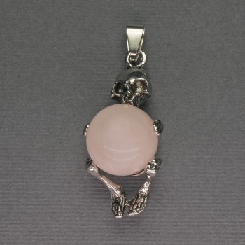 Pendant 'Skeleton' Pink Quartz Ball, diameter 16 mm ± 20×50 mm+