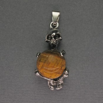Skeleton Pendant Tiger's Eye Bead, diameter 16 mm ± 20×50 mm+