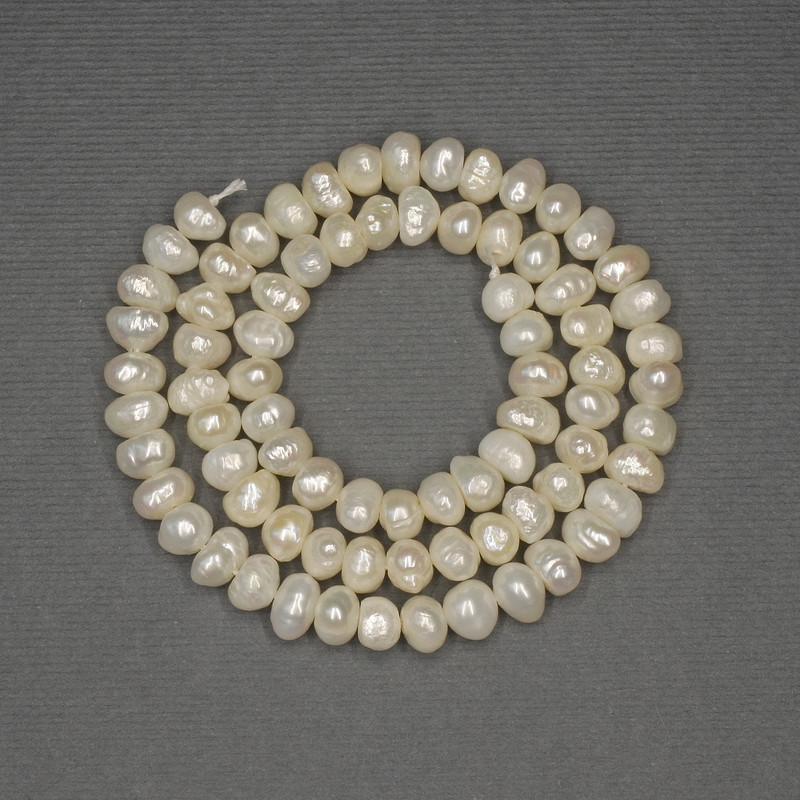 Freshwater White Oval Pearls on a Thread, Diameter 6-6.5 × 4.5 mm, Length 36 cm