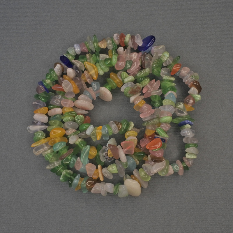 Assorted Cat's Eye Beads on Beading Thread, diameter 6-10×2-4 mm, length 76 cm