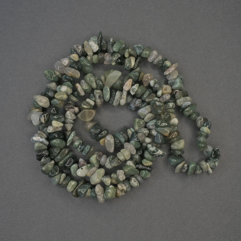 Moss Agate Chip Beads on Fishing Line 5-10×3-5 mm, Length 80 cm