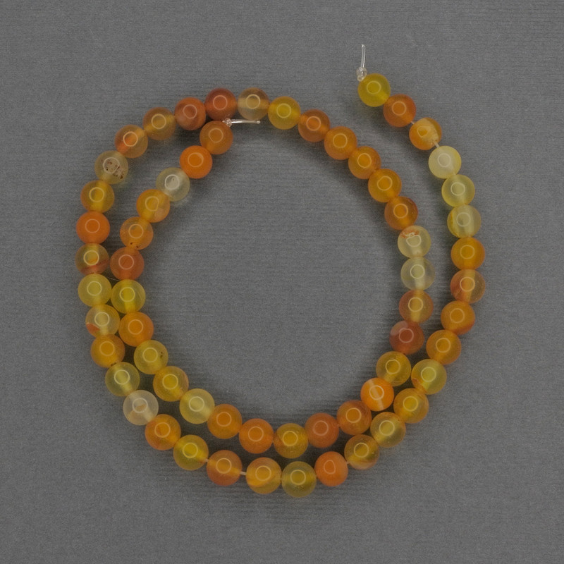 Orange Agate Beads - Smooth Round Bead, 6 mm Diameter, on Thread, 38 cm Length
