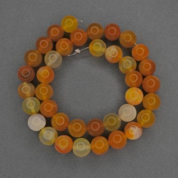 Orange Agate Beads - Smooth Round Beads, 10 mm Diameter ± on a Thread, Length 38 cm ±