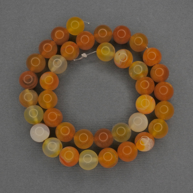 Orange Agate Beads - Smooth Round Beads, 10 mm Diameter ± on a Thread, Length 38 cm ±