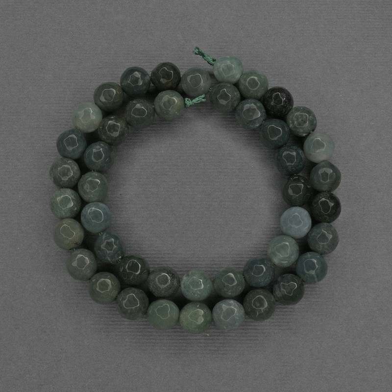 Faceted Green Jasper Beads, 8 mm diameter, on thread, length 37 cm ±