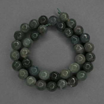 Beads of Green Jasper, Faceted Round Bead, 10 mm diameter ±, on a thread, 37 cm length ±