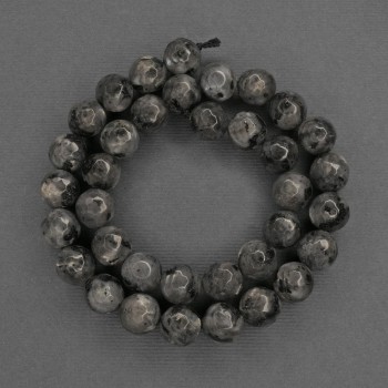 Larvikite Beads, Faceted Ball, 10mm Diameter ± on Thread, Length 38cm±