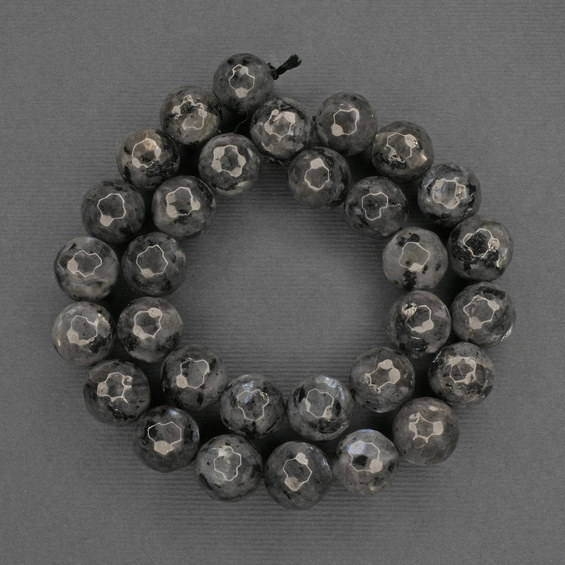 Labradorite beads, faceted round beads, 12 mm diameter, on thread, 38 cm length+