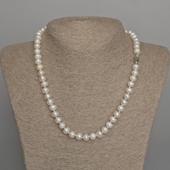 Necklace of natural freshwater pearls 8x7 mm, length 46 cm, with a clasp