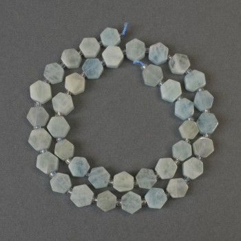 Aquamarine 'Honeycomb' Beads, diameter 8.5 mm +/- with 3 mm seed beads +/-, length 40 cm +/- on a thread