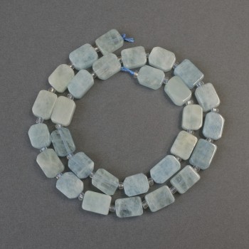 Aquamarine Beads, Rectangular Cut, 10–12×9 mm ±, with 3 mm ± beads, 39 cm ± length on thread