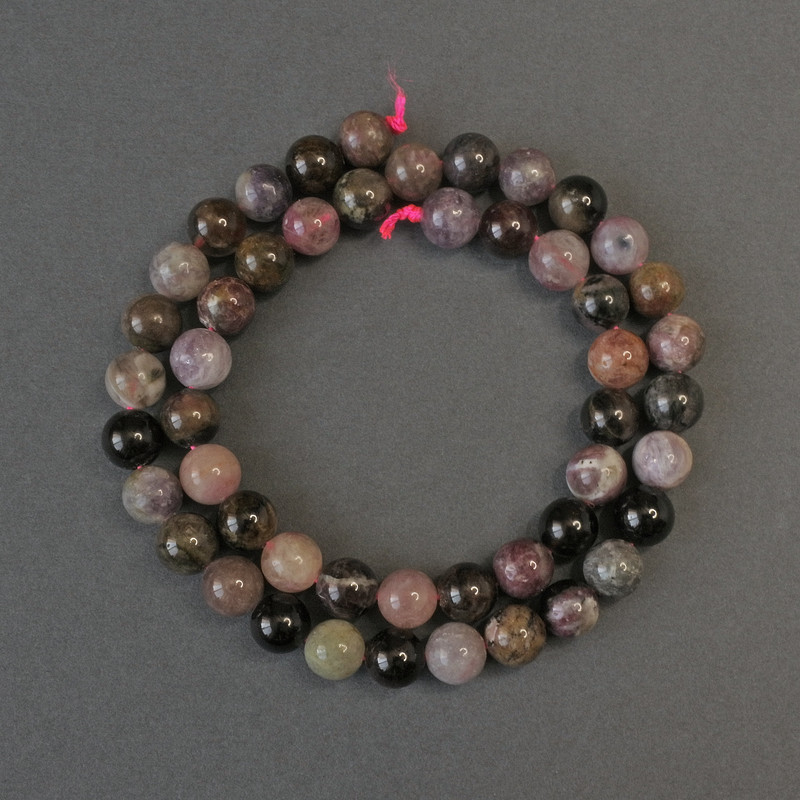 Tourmaline Beads, Smooth Round Balls, 8 mm Diameter, 39 cm Length on Thread