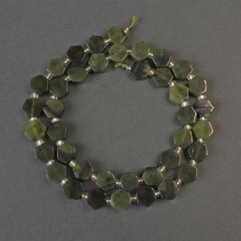 Canadian Jadeite Beads, Honeycomb Shape, 8mm Diameter ±, with 3mm Beads ±, 40cm Length ± on Thread