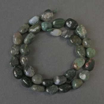 Moss Agate Beads, Faceted, 12x10 mm Diameter, 40 cm Length on Thread