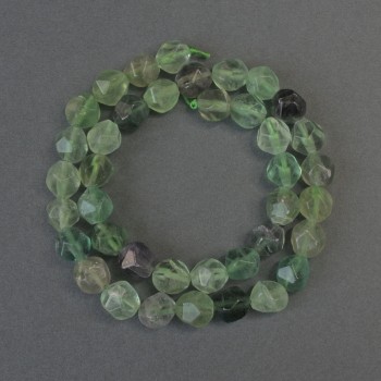Fluorite beads, faceted, 10×8 mm diameter, 37 cm long on a thread