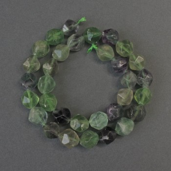 Fluorite beads, faceted, 12x10mm on thread