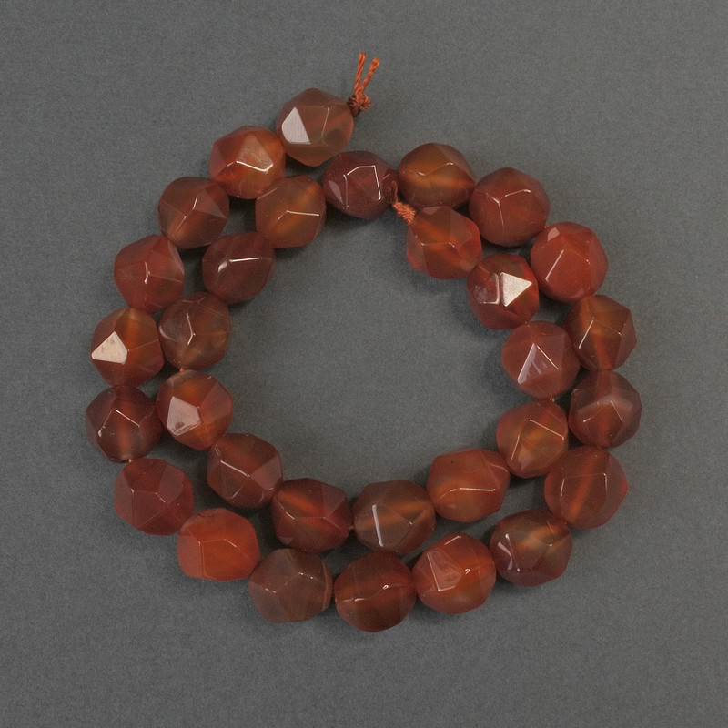 Carnelian Beads, Faceted, 12×10 mm diameter, 37 cm long on a thread
