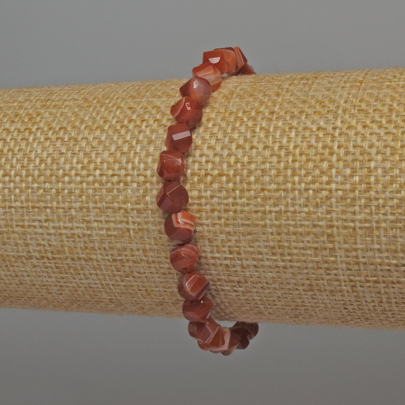 Carnelian Bracelet with Faceted Rhombus Beads, 6 mm Diameter, 18 mm Length, Stretch