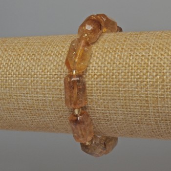 Faceted Citrine Bracelet, Cylindrical Beads, Diameter 14x9 mm ±, with 4 mm Seed Beads ±, Length 18 mm ±, Stretch